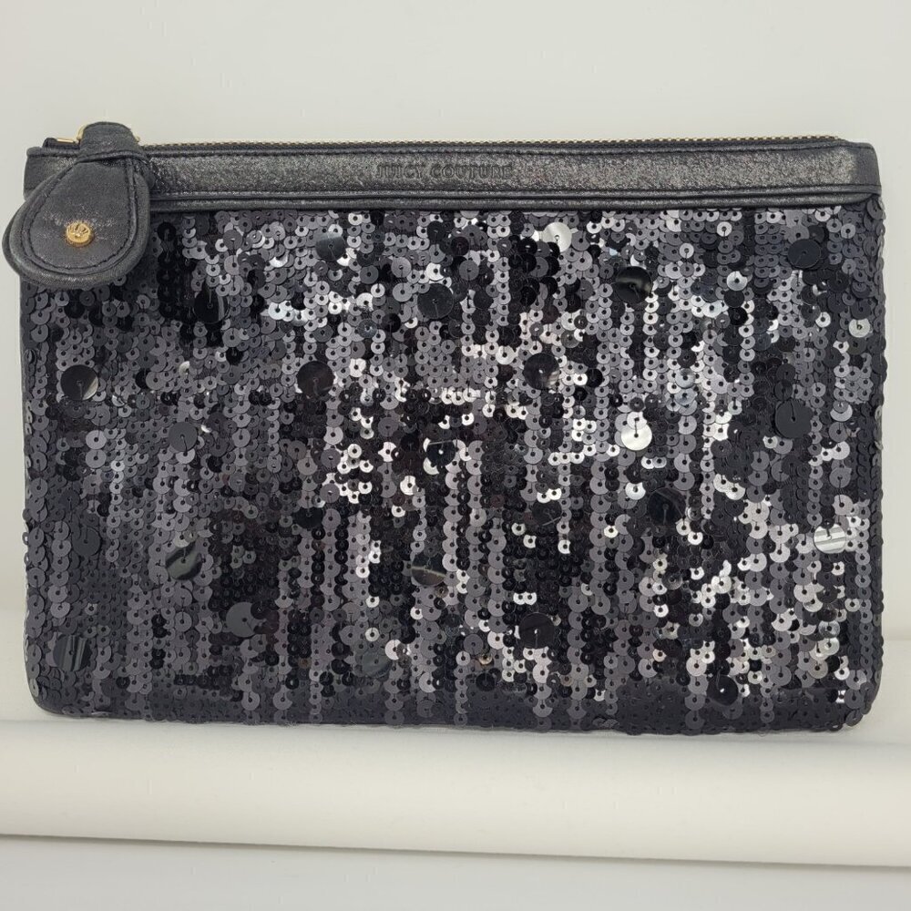 Juicy Couture | Y2K Black Leather Sequin Front Quilted Clutch